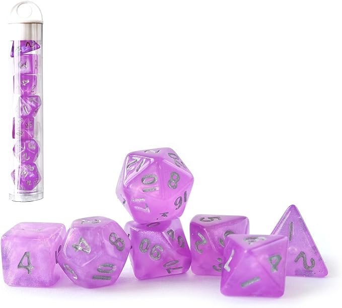 Moonstone 10mm Mini DND Dice Set for MTG RPG Dungeons and Dragons Role Playing Game, Moonstone Violet Color