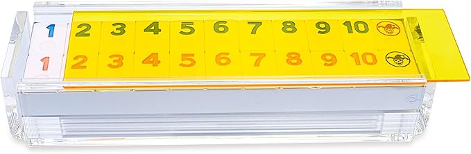 Luxury Rummy Tile Set Game in Handmade Acrylic Case with 4 Racks Included (Yellow)