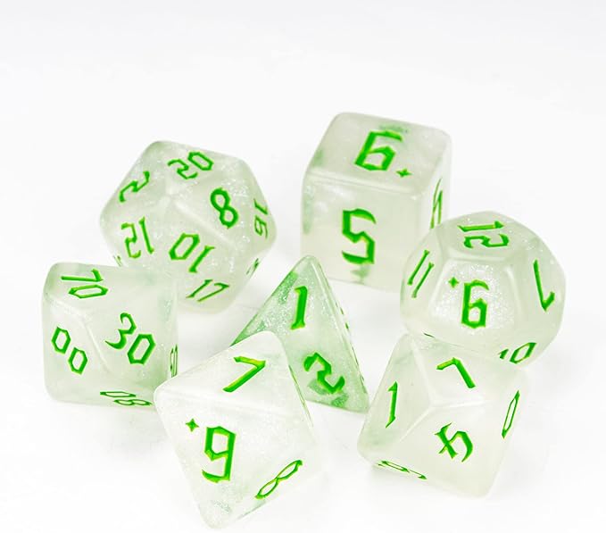 7-Die DND Dice Set Polyhedral Dice Set with a Leather Dice Bag, D&D Dice Set for Dungeons and Dragons, RPG, MTG Table Games (White/Glitter)