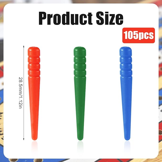 105pcs Cribbage Board Pegs, Tapered Design Cribbage Pegs Fit 1/8 Inch Hole Cribbage Pins Board Game Accessories (3 Colors)