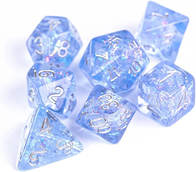 UDIXI Polyhedral DND Dice Set, 7die D&D Dice for Dungeons and Dragons, DND Dice for Pathfinder,Board Games (Blue with Silver Numbers)