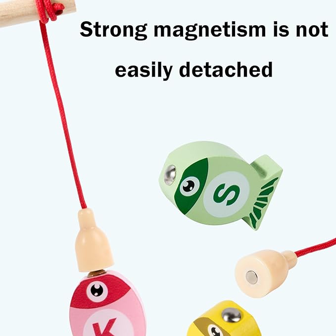 ONEST 28 Pieces Magnetic Fishing Game for Kids Wooden Magnet Fishing Game Wooden Magnetic Toys for Kindergarten Preschool Girl Boy