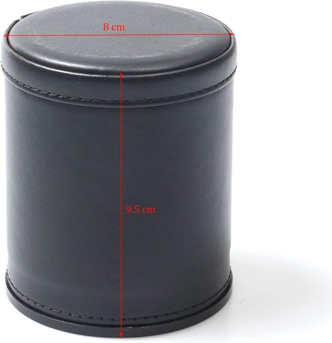 Felt Lined PU Leather Dice Cup Set with 6 Dot Dices (Black, Pack of 1)