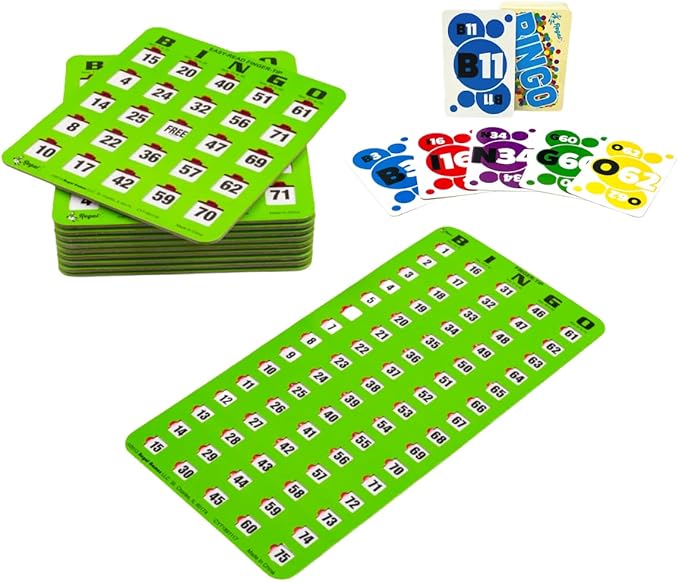 Regal Games - Finger-Tip Bingo Set - Jumbo Calling Cards with Master Board and Calling Cards - Green - 25 Easy Read Shutter Slide Cards