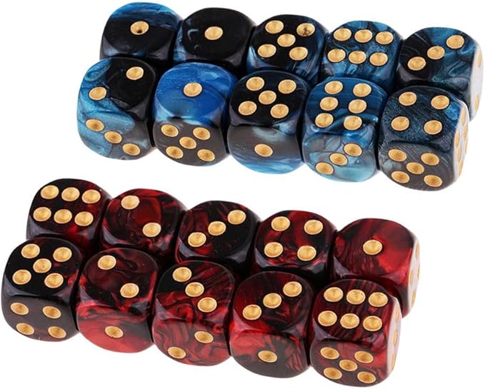 20PCS Polyhedral Dice D6 Dice 16mm Acrylic 6 Sided Dice Game Dice for RPG MTG DND Dice Table Games (Blue Black and Red Black)