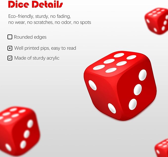 100 Pieces 16mm Opaque Acrylic Game Dice for Board Games, Dice Games, Math Games, with a Black Velvet Pouch, 10 Colorsoard Games Dice Games