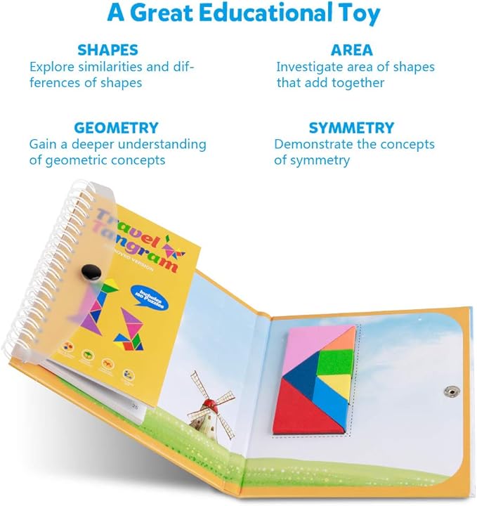 Coogam Travel Tangram Puzzle - Magnetic Pattern Block Book Road Trip Game Jigsaw Shapes Dissection STEM Games with Solution for Kid Adult Challenge - IQ Educational Toy Gift Brain Teasers 360 Patterns
