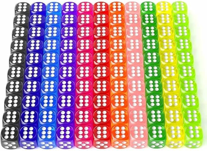 110 Pieces Dice Set, Colored Game Bulk Dices, Colorful Dices, 6 Sided Dice for Classroom Teaching, Board Game, Playing, Rolling, Small Six Sided 11 Color Red, Yellow, Blue, Green and More