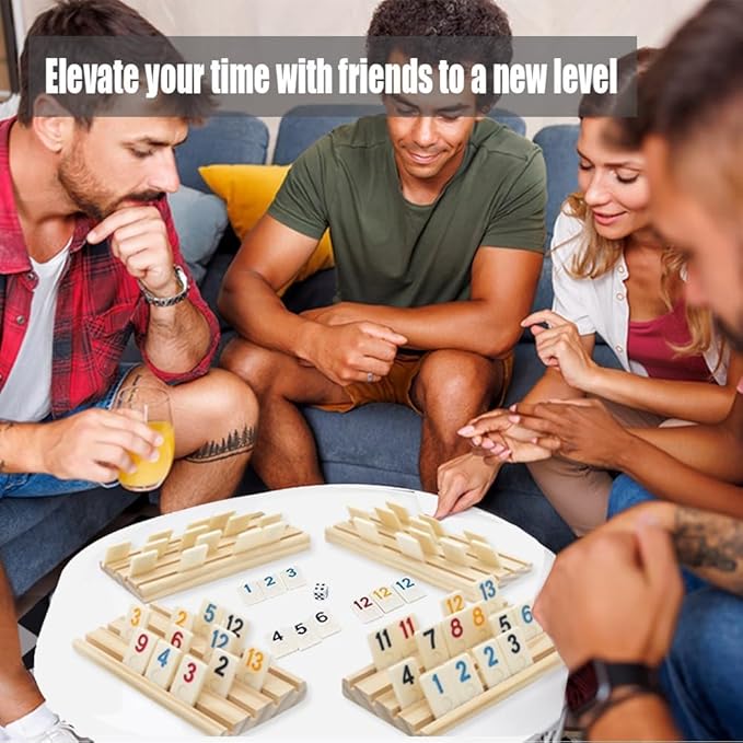 4 Wooden Rummy Replacement Racks/Trays for Rummikub Game, Rummy Cube Game Holders Only, 4 Wooden Racks for Okey Board Game