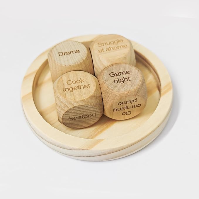 4 Pcs Wood Date Night Dice for Couples - Funny Take Out Ideas Dice - After Dark Edition What to Do for Her Adult Married Couples Romantic Valentine's Day