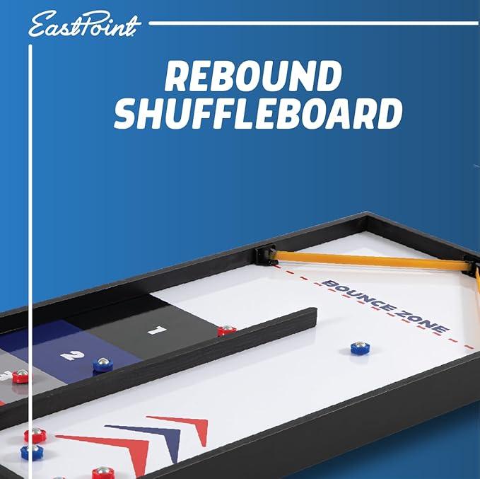 EastPoint 4-in-1 Tabletop Game Set: Play Puck Battle, Air Hockey, Curling, and Shuffleboard - Fun Gift for Friends and Family