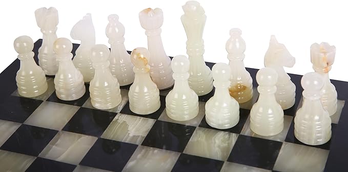 15 Inch Luxury Chess Set Classic Chess Boards for Adults with Handcrafted Stone Board & Marble Chess Pieces Ideal for Home Decor (Black & Onyx)