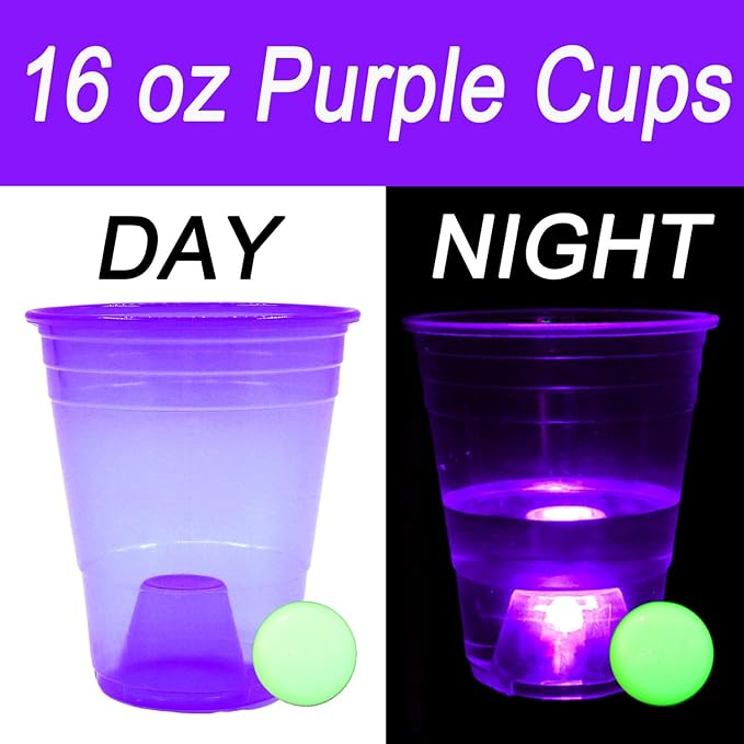 22 Pcs Set Orange & Purple Board Games for Glow Indoor,Outdoor Yard Games for Adults, with 6 Glow Games Theme Balls, Cup and Ball Game Lawn Games (16 oz)