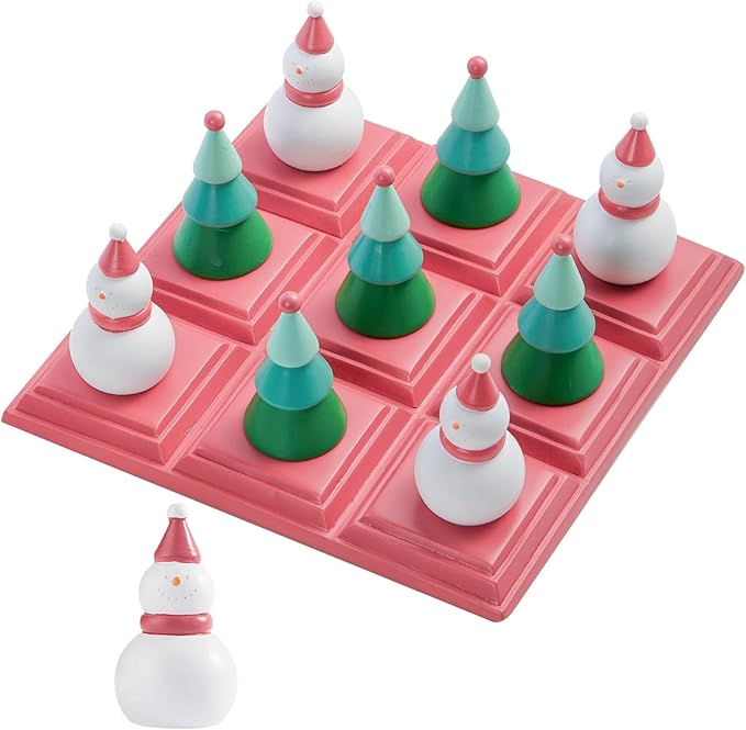 Christmas Tic Tac Toe Game with 3D Snowman & Tree Pieces,Xmas Coffee Table Decor,Indoor Holiday Decorations for Tabletop,Home Shelf,Office,Party Centerpiece,Fun Board Game