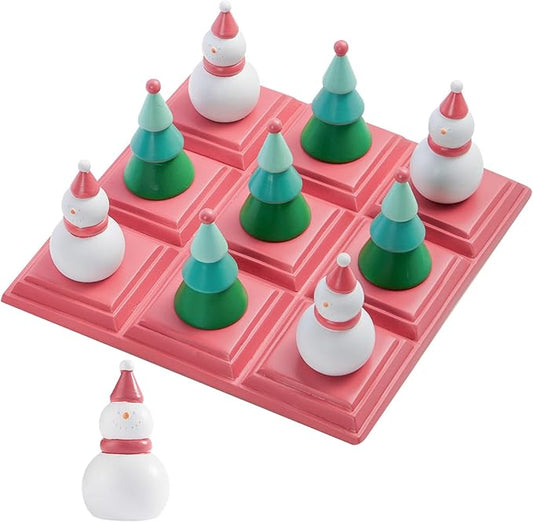 Christmas Tic Tac Toe Game with 3D Snowman & Tree Pieces,Xmas Coffee Table Decor,Indoor Holiday Decorations for Tabletop,Home Shelf,Office,Party Centerpiece,Fun Board Game