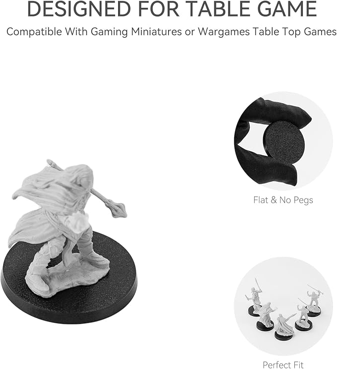 100PCS Miniature Bases+120PCS Adhesive, 32mm or 1.26inch Round Black Plastic Model Bases for Gaming Miniatures Collectible War Table Game or Wargames Board Game