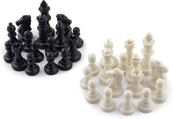 DINOBROS Chess Pieces Only Magnetic Plastic Chessman Set for Replacement of Missing Pieces - Complete Set of 32 Unweighted Game Pawns