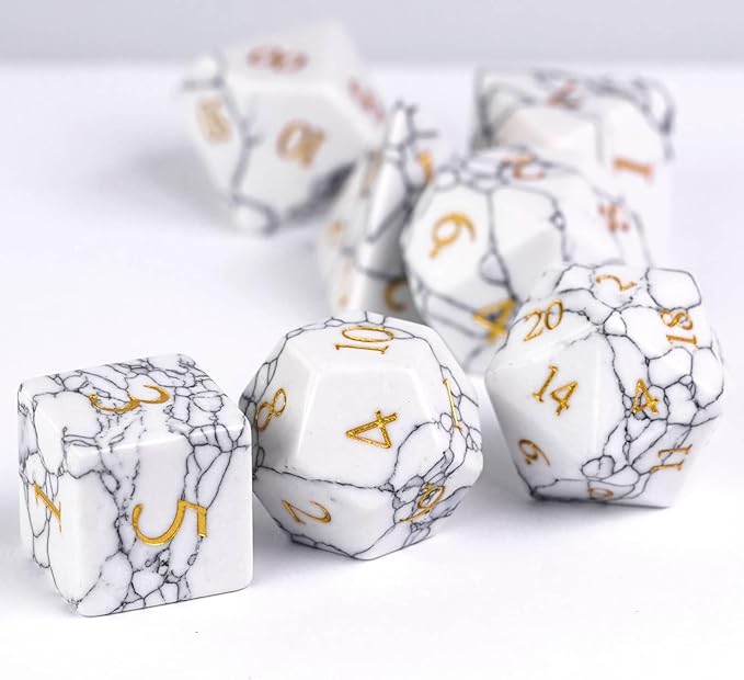UDIXI Howlite Stone Dice Set D&D 7PCS Gemstone Dice Polyhedral DND Dice with Gift Case for Dungeons and Dragons Role Playing Games Tabletop Games