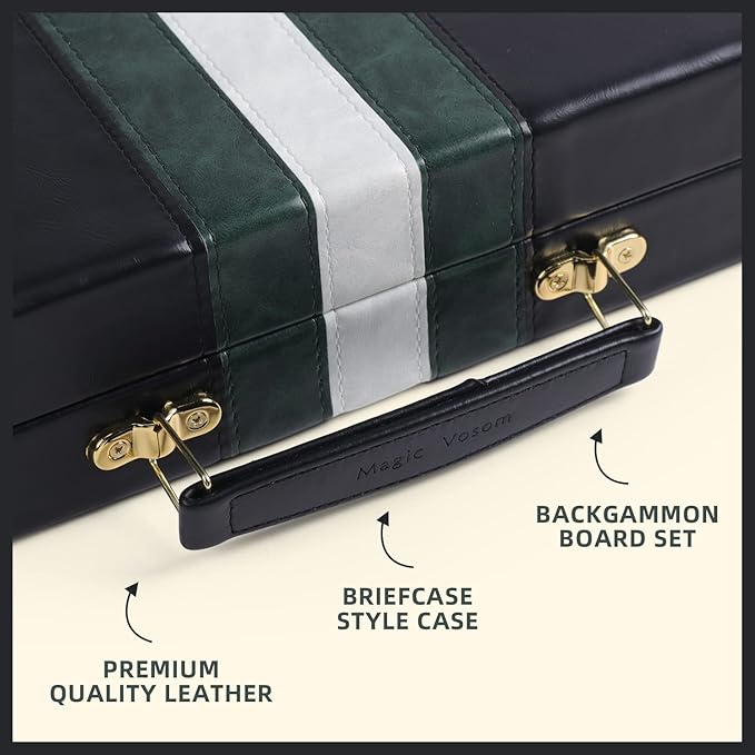 Travel Small 11 Inch Backgammon Black Sets Classic Board Game with Premium Leather Case, Portable Travels Strategy Backgammon Game Set for Adults, Kids (Black, Small)