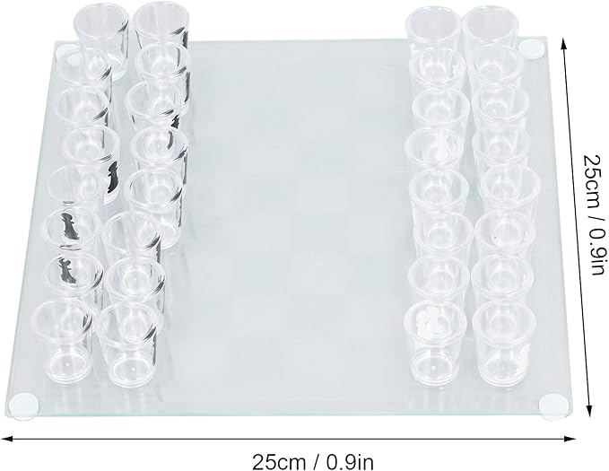 Glass Chess Game, Drinking Glass Chess Set, Chess Board with Glass Chess Pieces, for Travel for Camping