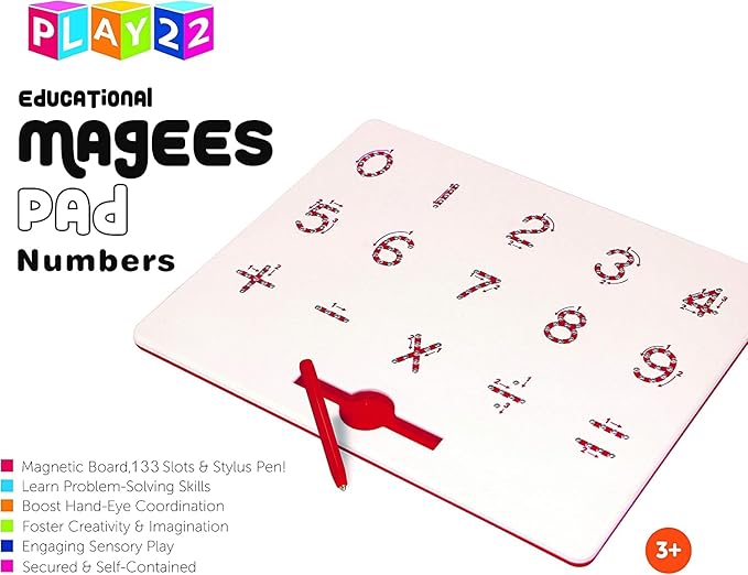 Play22 Magnetic Drawing Board - STEM Educational Learning Numbers and Letters - Erasable Writing Board for Kids (Numbers)