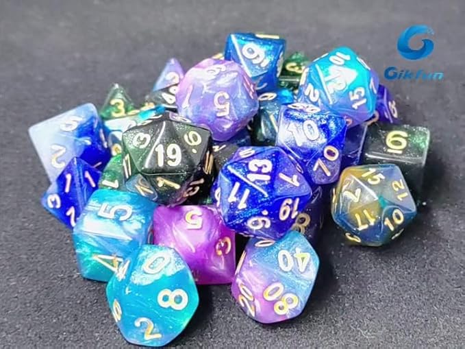 Gikfun Polyhedral Dice Set (28 Pieces) with Black Pouches, 4 Complete Double-Colors Dice Sets Compatible with DND RPG Table Games Enthusiasts EK1982