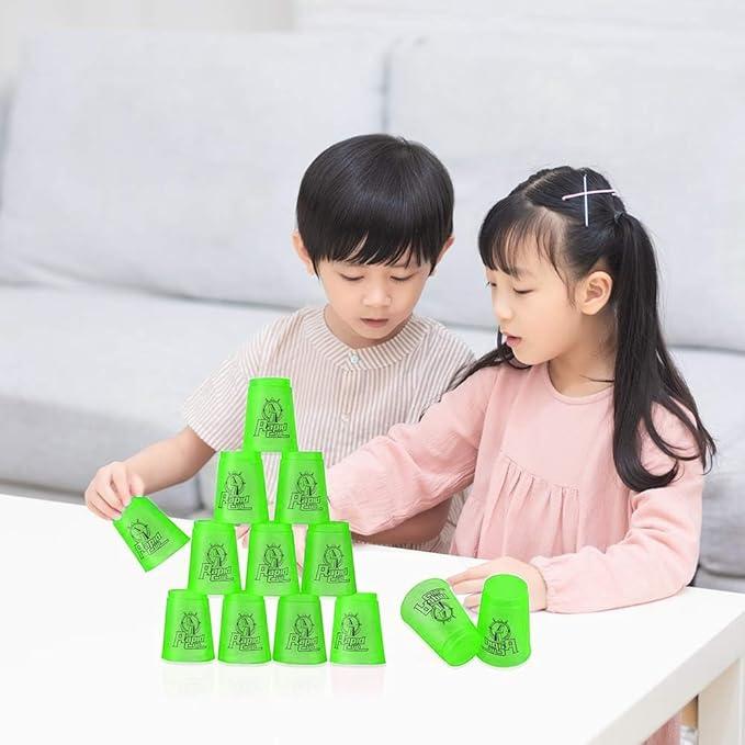 DEWEL Stack Game with 15 Stack Ways, 12pc Cup Set, Sport Stacking Cups BPA-Free, Classic Family Game, Great Gift for Stack Games Lover. (Green)