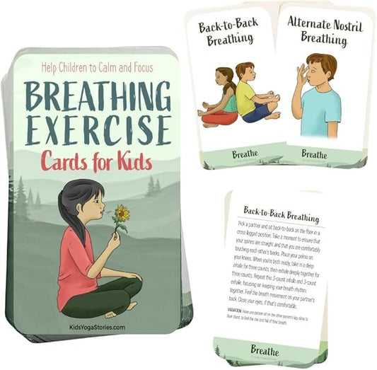Breathing Exercise Cards for Kids, Deck for Classroom, Calm Down Corner Kit, Sensory Room, Social Emotional Yoga Games for Kids, Mindfulness Tools for Play Therapy, or Relaxation