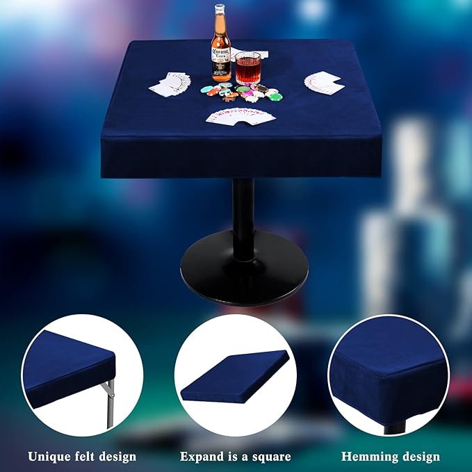 Frienda Game Table Cover Felt Game Tablecover Folding Tablecloth for Card Table for Playing Poker Cards Mahjong Jigsaw Puzzles Board Games, Table Not Included (Blue, 34 x 34 x 4 Inch)