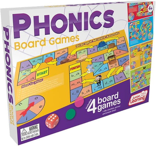 Junior Learning Phonics Board Games Set, 6 Counters, Ages 4-5, Language Skills, Pre K-K, Medium