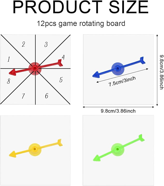 12pcs Game Spinners, Blank Acrylic Board with Rotating Arrows Clear Transparent Erasable Arrow Game Spinners for Classroom Activities (Square, Colorful Arrow)