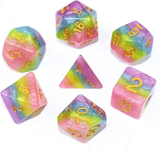Polyhedral DND Dice Set RPG Rainbow Candy Dice for Dungeons and Dragons(D&D) Role Playing Game,MTG,Pathfinder,Table Game 7-Die Dice Set