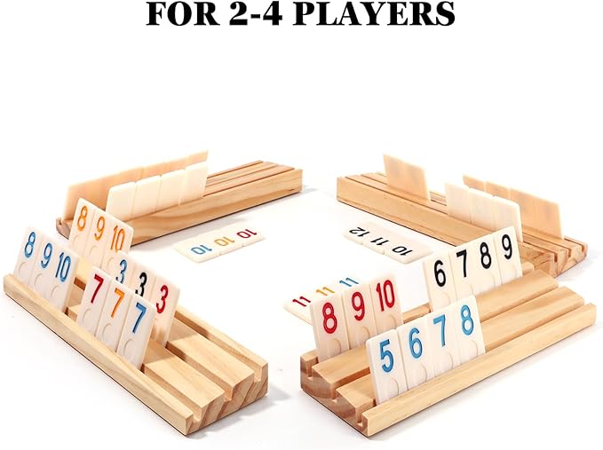 2-4 Players Rummy Cube Board Games Set with 4 Wooden Racks, 106 Tiles, Portable Case and Dice, for Family Friends Games Night Gifts Travel Party Games Sharpens Brain Game