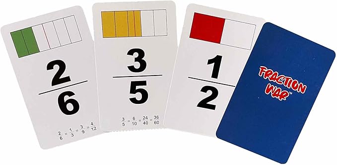 Fraction War Math Game - Fun Math Game to Learn, Compare and Simplify Fractions for 2nd Grade, 3rd Grade, 4th Grade, 5th Grade (1 Pack - Red White & Blue)