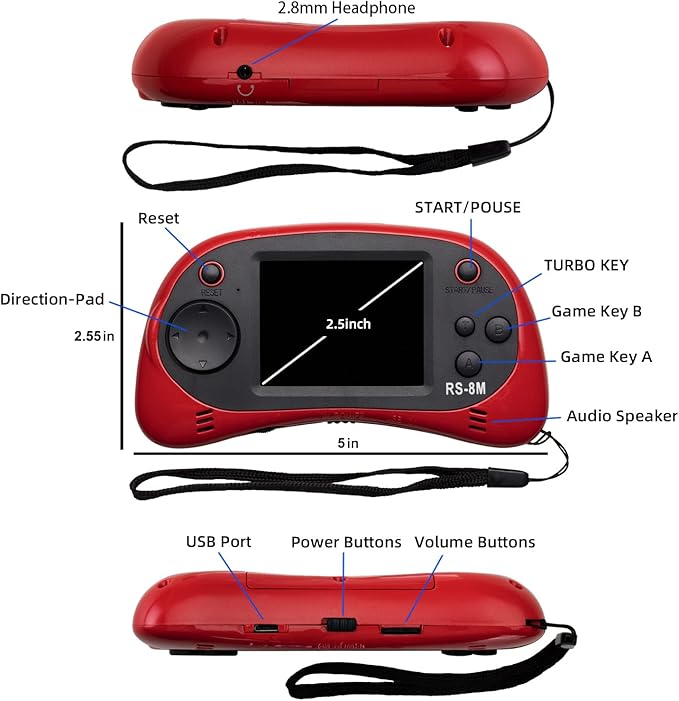 EASEGMER 16 Bit Kids Handheld Games Built-in 220 HD Video Games, 2.5 Inch Portable Game Player with Headphones - Best Travel Electronic Toys for Kids Age 3-10 Years Old Children (Red)
