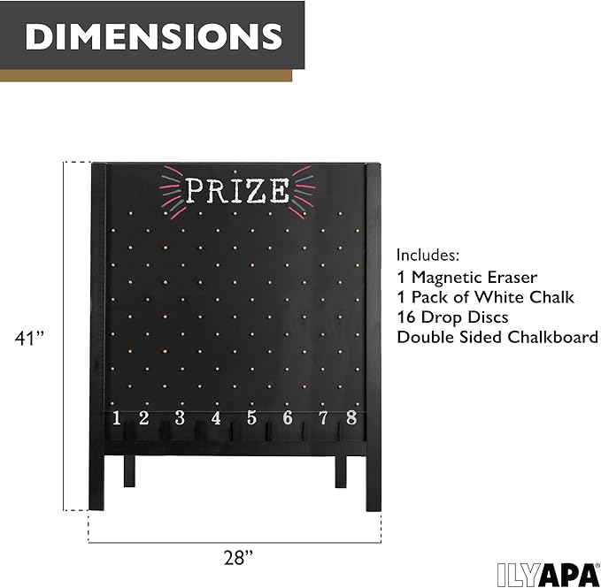Ilyapa Board - Large Portable Prize Drop Game for Events and Trade Show - 27.5 x 41 Inch Double Sided - Wooden A-Frame Chalkboard Sign, Eraser