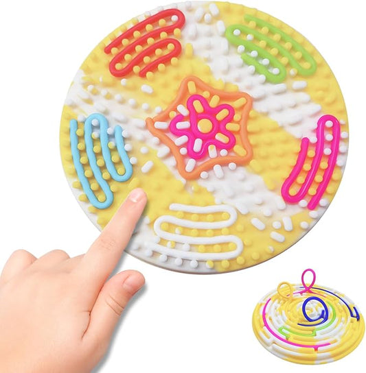 Sensory Activity Board for Kids and Adults, Double-Sided Silicone Fidgets Toys - Silent, No Mess, for Calming, Stress Anxiety, ADHD&Autism - Includes Portable Travel Bag & 12 Strings, Yellow