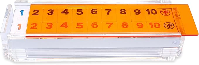 Luxury Rummy Tile Set Game in Handmade Acrylic Case with 4 Racks Included (Orange)