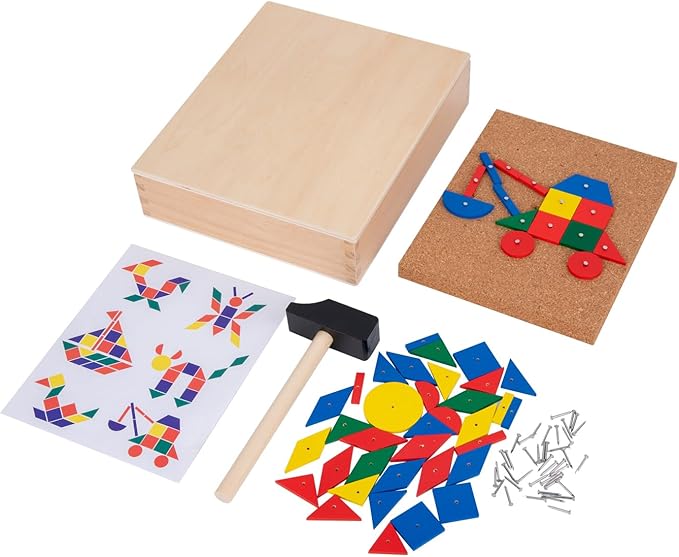Adena Montessori Hammer and Nail Toys Wooden Pegboard Puzzle for 4-6 Year Olds