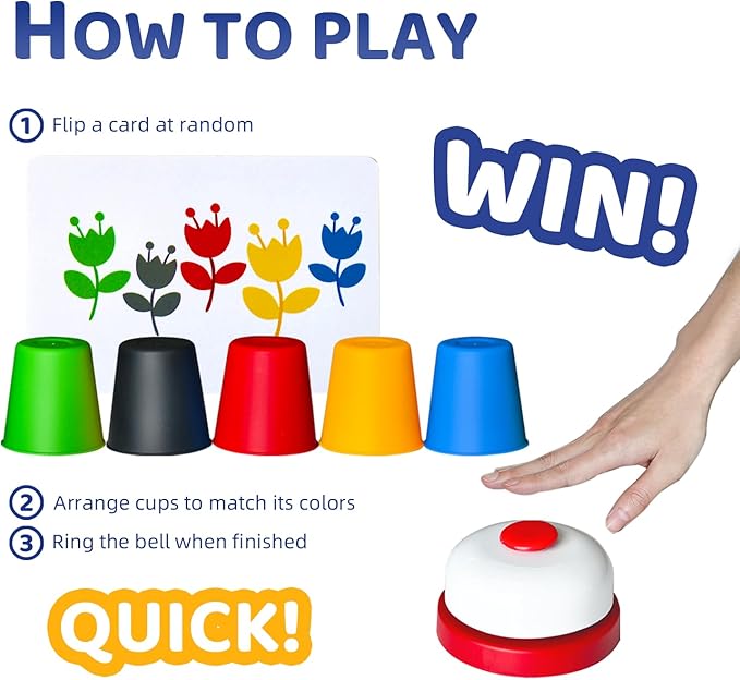 Quick Stacking Cups Game for Kids - Classic Matching Speed Cup With 24 Cards & 30 Cups - Parent-Child Interactive Family Game for Party or Travel