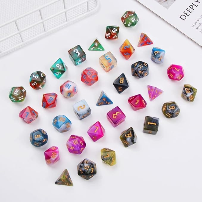 7pcs/Set D4 D6 D8 D10 D12 D20 Dichromatic Polyhedral Dices for Beginner Role Playing Game D&D Dice Set Party Table Board Game Supplies，with A Silver Pouch(YellowBlack)