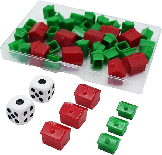 46 Pieces Game Replacement Pieces Games Hotels Houses and Dice, Game Set of Plastic