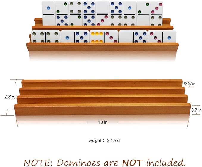 Exqline Wooden Domino Racks Trays Holders Organizer(Set of 4) - Premium Domino Tiles Holder Racks for Mexican Train Dominoes Games - Dominos NOT Included