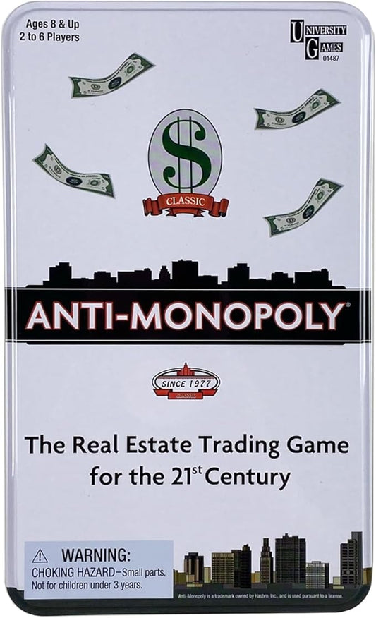 Anti-Monopoly Game Tin Travel by University Games |The Real Estate Trading Game for the 21st Century | Fun, Challenging Game in Travel Tin | For Ages 8 Years and Up