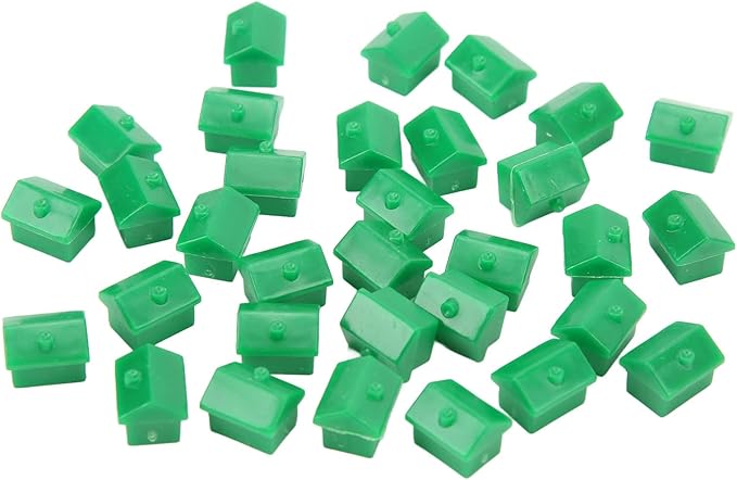 Dilwe Hotel Game Replacement Pieces, 12 red Houses and 32 Green Houses, Game Plastic Hotels Houses Game Piece Supplement Accessories