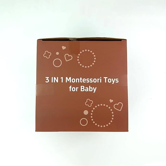 Baby Toys for 1+ Year Old, Busy Board Sensory Toys for Toddlers 1-3, Baby Toys for 12-18 Months, Pull String Teether, Stacking Blocks, 3 in 1 Travel Toy Gifts for 1 2 3 Year Old Boy Girl