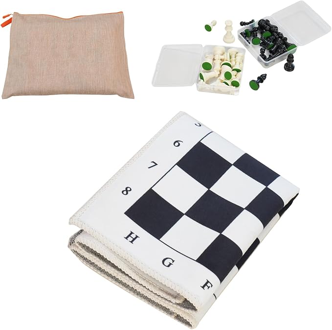 19.7" Foldable Chess Mat Set – Soft Black & White Fabric Chess Board with 3-Inch Staunton Pieces – Portable Travel Chess Game for Kids and Beginners – Includes Storage Bag