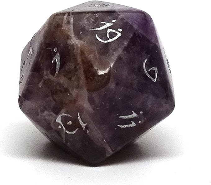 D20 Stone Dice - Elvenkind Font (Amethyst)