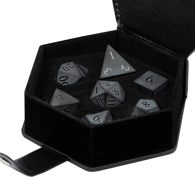 UDIXI Obsidian Dice Gemstone Dice Set 7PCS Stone DND Dice with Gift Case for Dungeons and Dragons Role Playing Game and Other Tabletop Games (Frosted Obsidian)