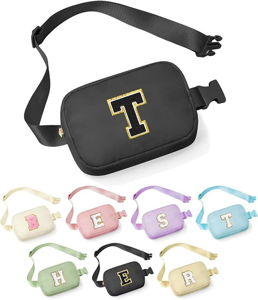 YOOLIFE Teacher Appreciation Gifts for Women - Gifts for Teacher, Teacher Retirement Gifts for Women Teacher Bag Teacher Gifts from Students, Initial Crossbody Bag Belt Bag, Black T